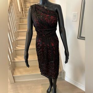 Le Chateau One-Shoulder Black and Red Dress